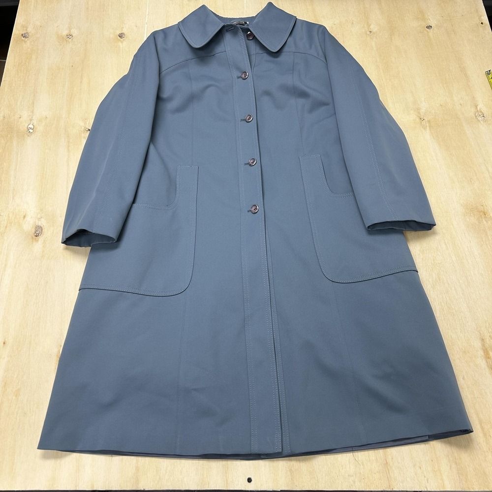 Vintage Forecaster Of Boston Rain Coat Womens 15/16 Blue Button Front Long